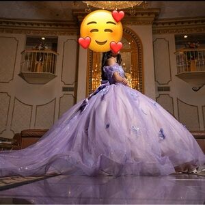 Lavender Strapless Ball Gown with Floral Appliqué quinceañera ball gown